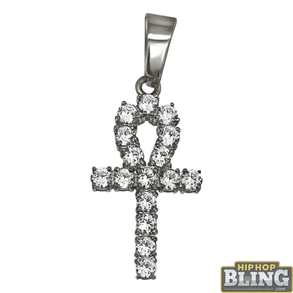 3MM CZ Ankh Cross Stainless Steel Bling Bling