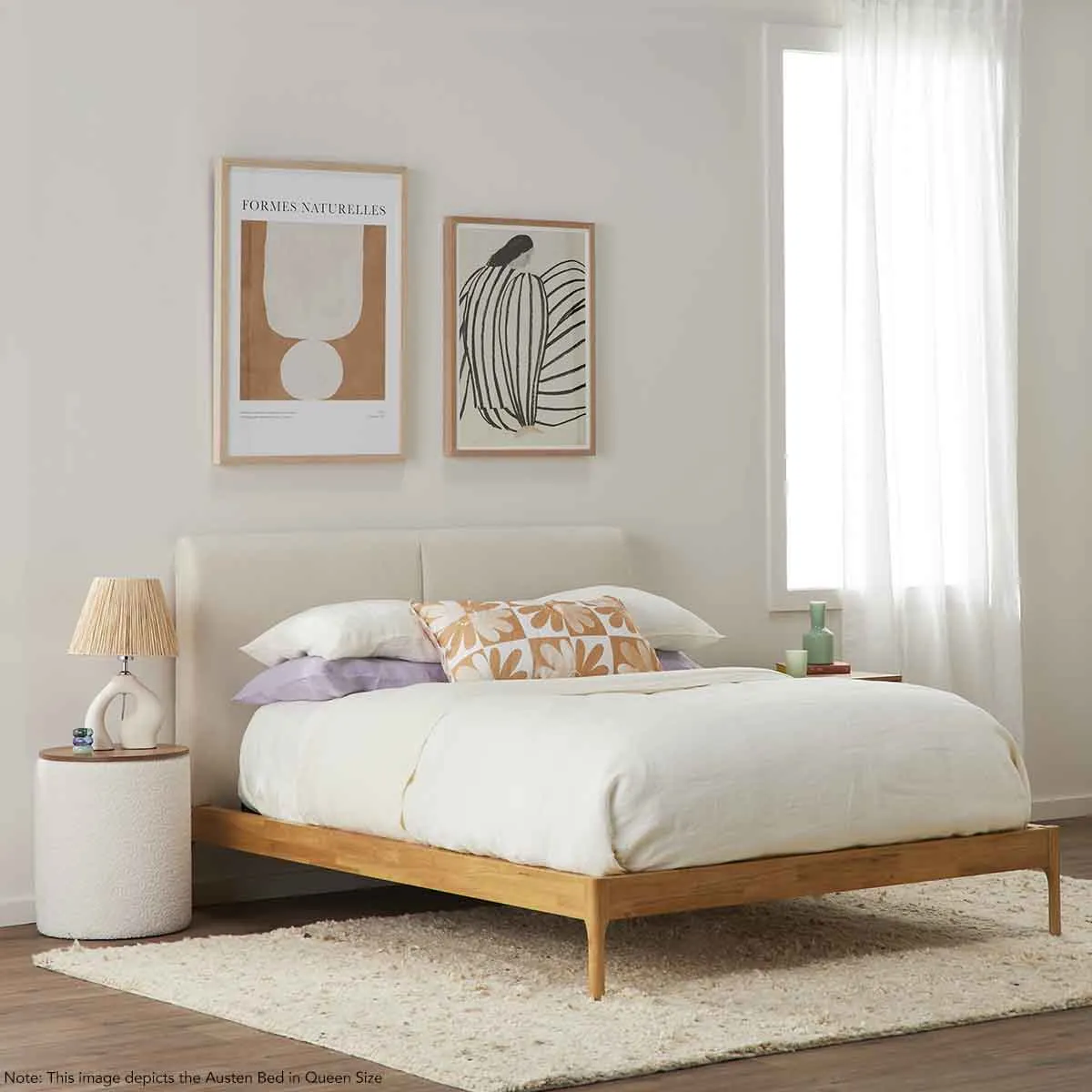 Austen Double Bed (Oak, Cream)