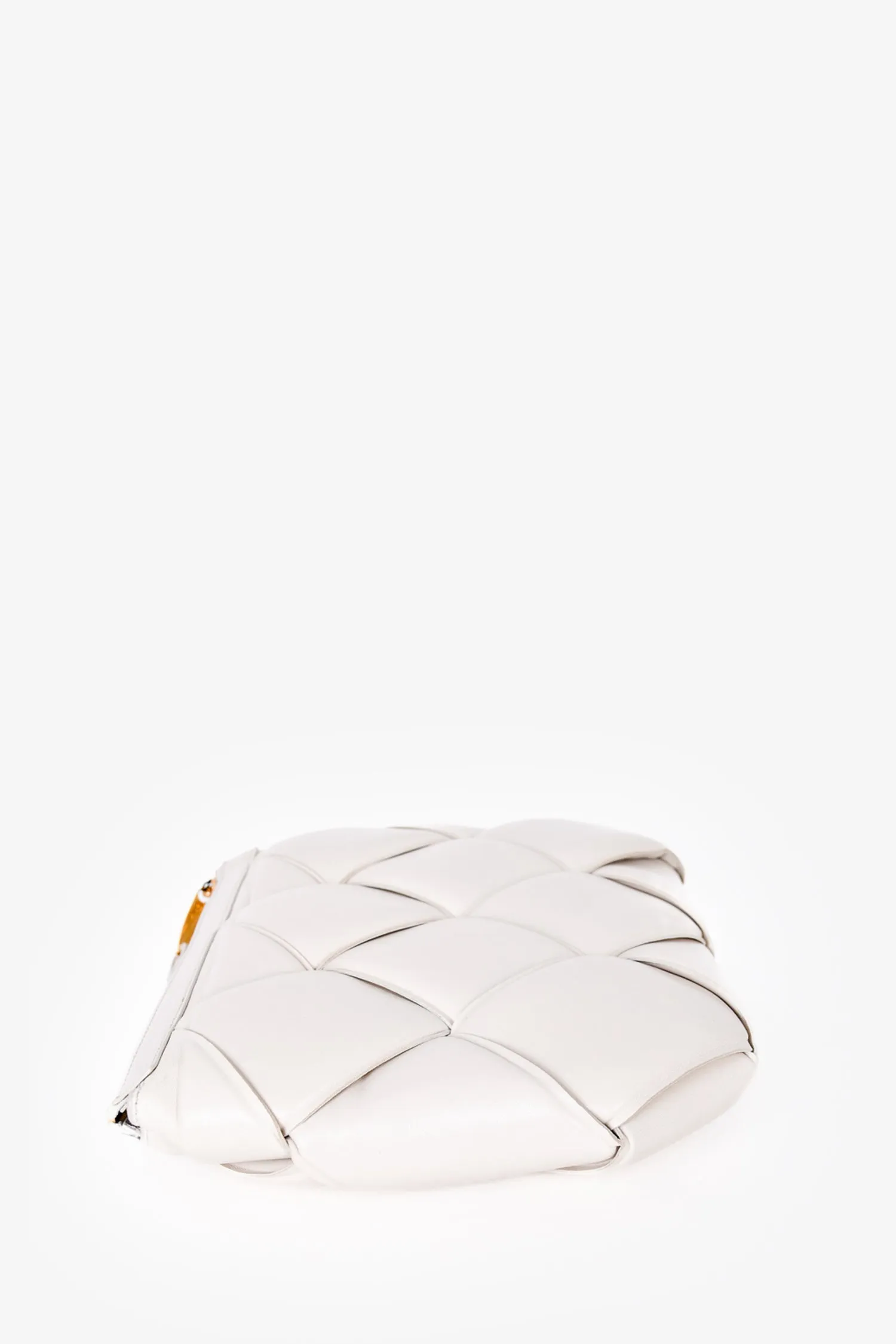 Bottega Veneta White Leather Maxi Intrecciato Padded Clutch