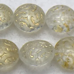 Button Coin Czech Beads,   Topaz AB 13mm