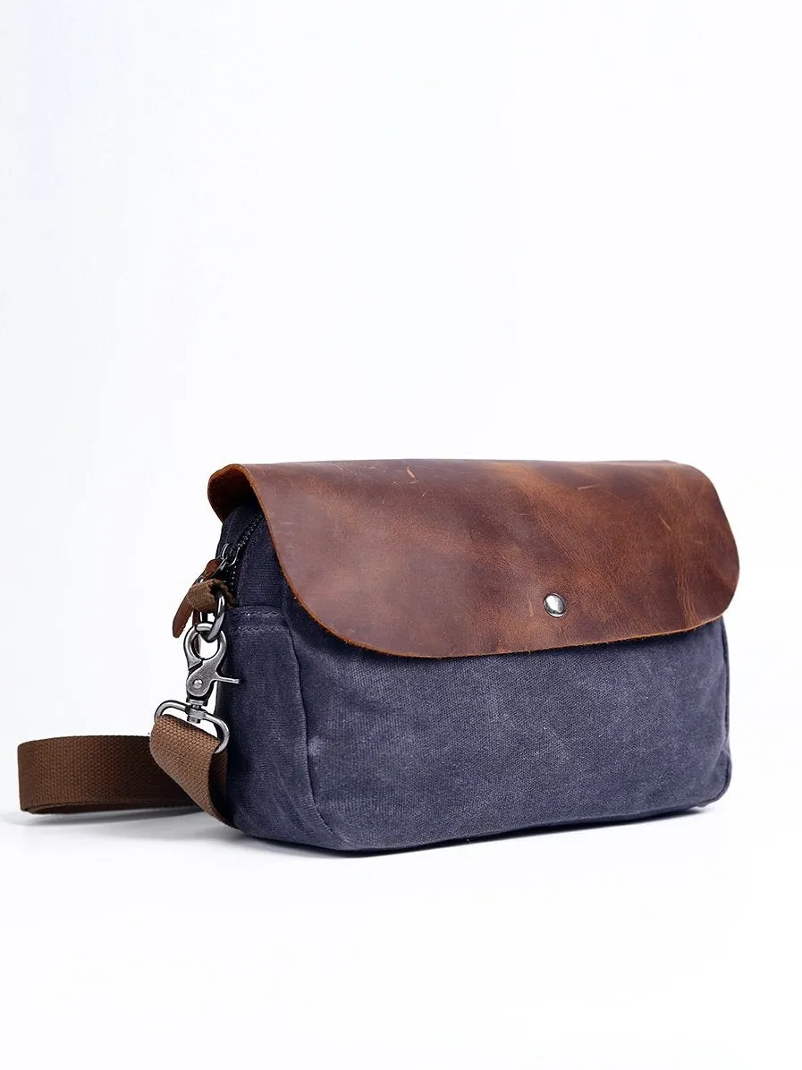 Casual Waxed Canvas Leather Mens MIni Side Bag Gray Courier Bag Messenger Bag for Men