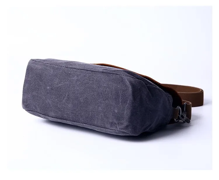 Casual Waxed Canvas Leather Mens MIni Side Bag Gray Courier Bag Messenger Bag for Men