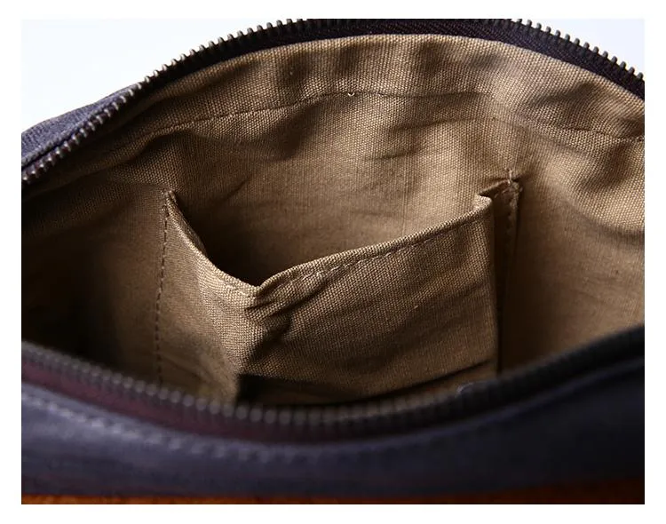 Casual Waxed Canvas Leather Mens MIni Side Bag Gray Courier Bag Messenger Bag for Men