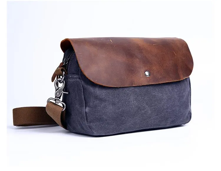 Casual Waxed Canvas Leather Mens MIni Side Bag Gray Courier Bag Messenger Bag for Men