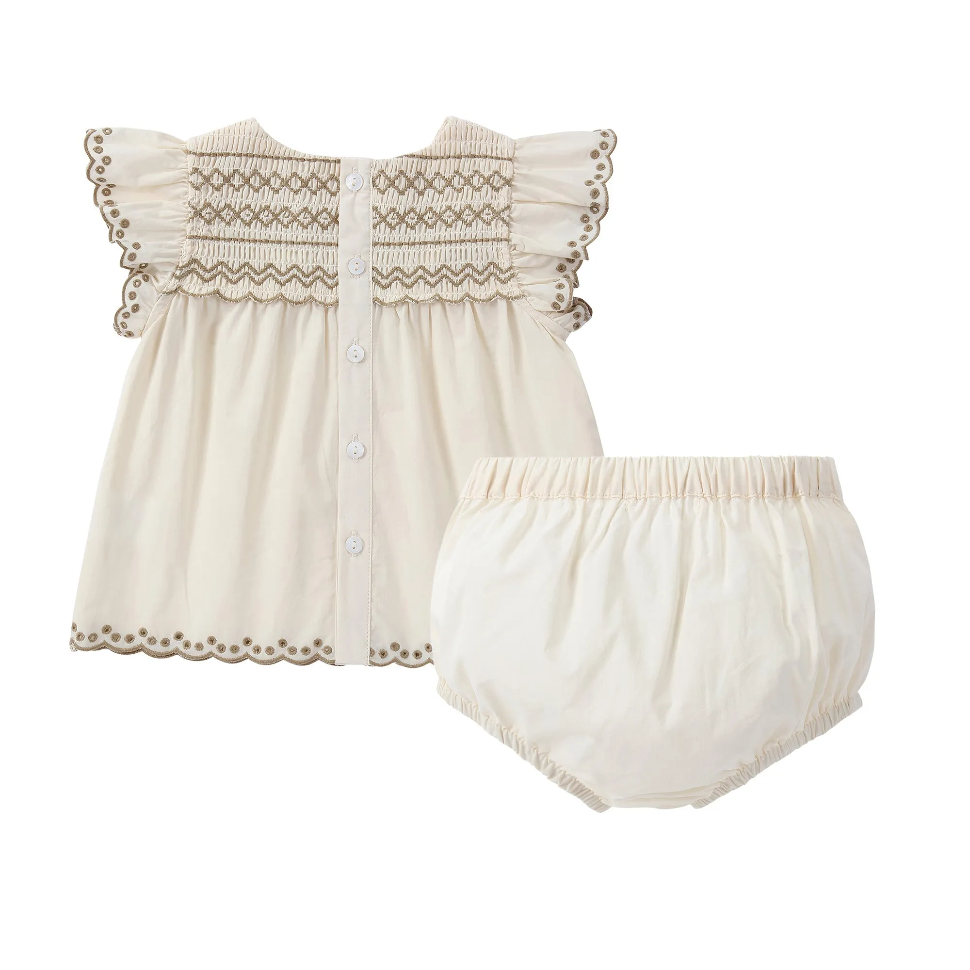 Cream Set with Brown Shirring Details