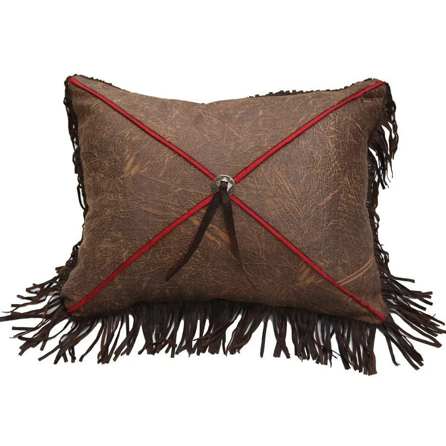 Distressed Tobacco X Design Pillow, Red Piping