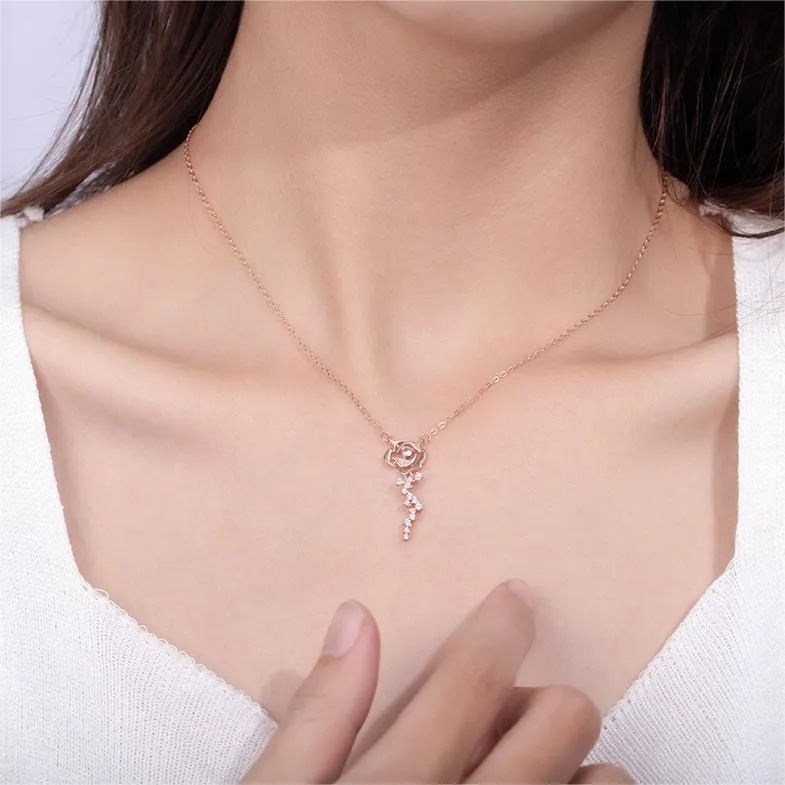 Elegant Crystal Rose Necklace