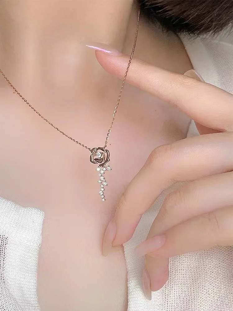 Elegant Crystal Rose Necklace