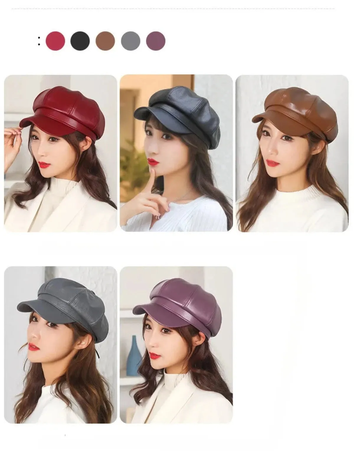 Faux Leather Adjustable Beret Cap