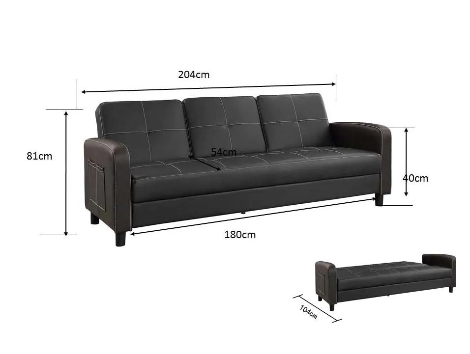Florida 3 Seater Faux Leather Sofa Bed - Ash Grey