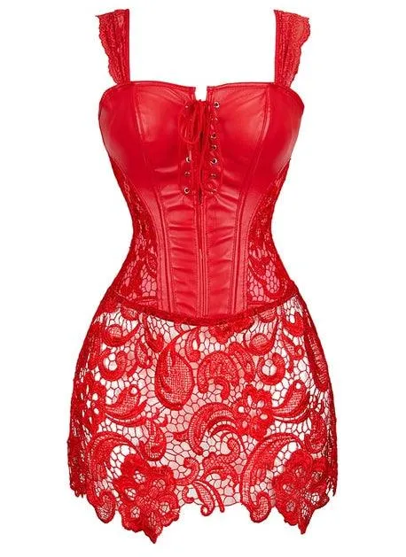 Front Lace Up Faux Leather Corset Bustier