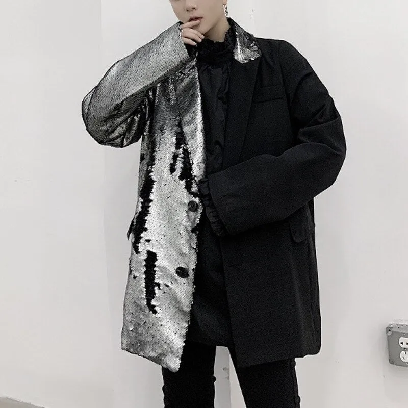 Half Full Sequins Men Oversize Long Blazer