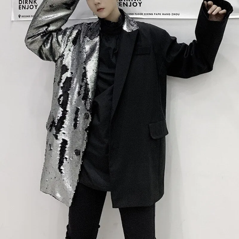 Half Full Sequins Men Oversize Long Blazer
