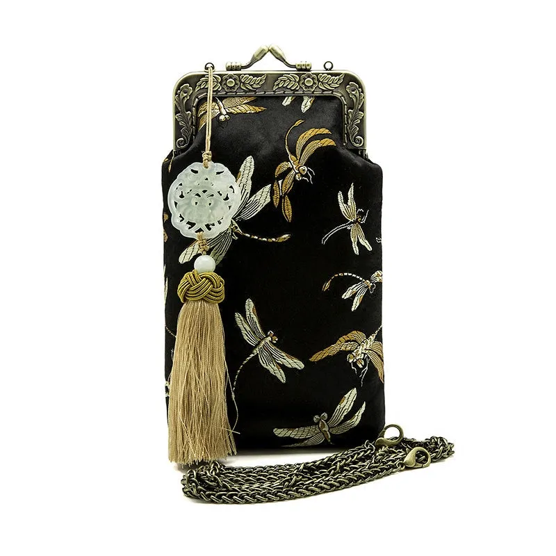 Hand Made Dragonfly Pattern Silk Chinese Style Cell Phone Bag