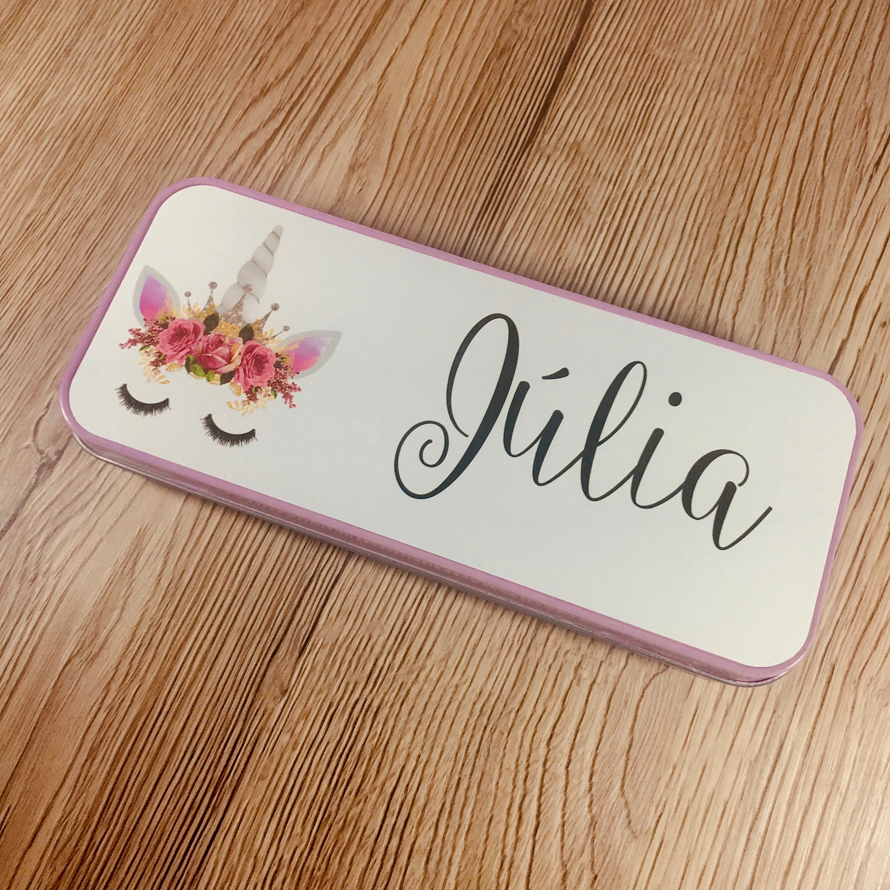 Personalised Printed Unicorn School Pencil Tin