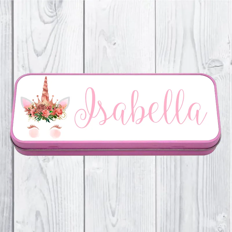 Personalised Printed Unicorn School Pencil Tin