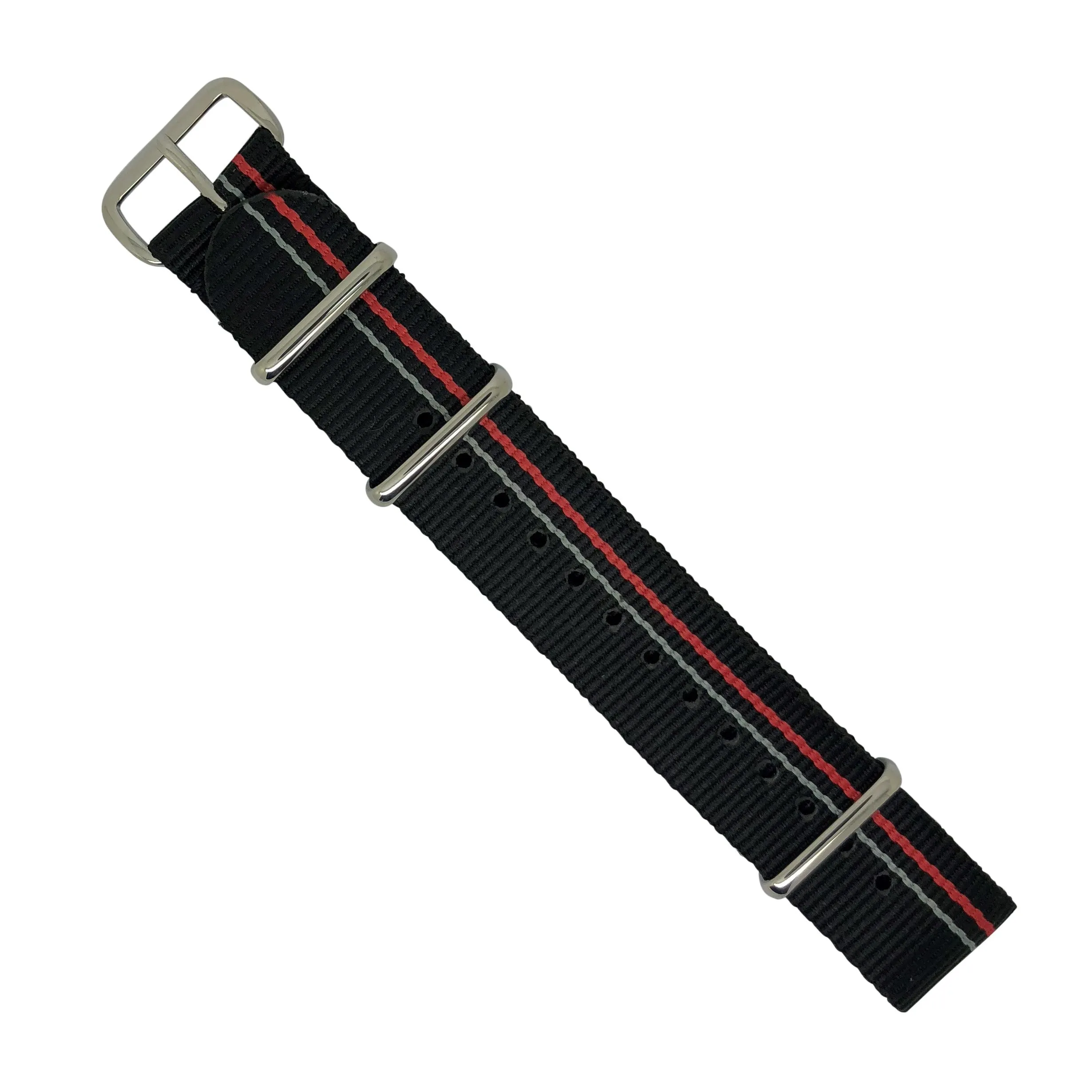Premium Nato Strap in Black w/ Race Stripes