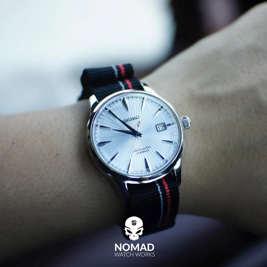 Premium Nato Strap in Black w/ Race Stripes
