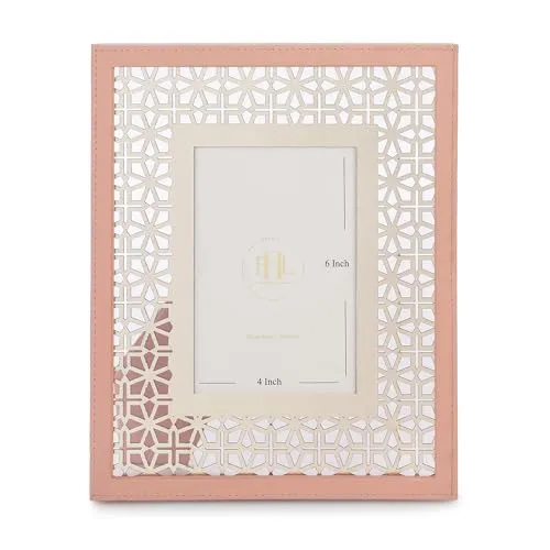 PURE HOME   LIVING Pink and Gold Lazer Cut Faux Leather Photo Frame