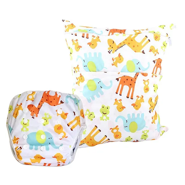 Reusable Swim Diapers and Wet Dry Diaper Bag 2 Pc Set