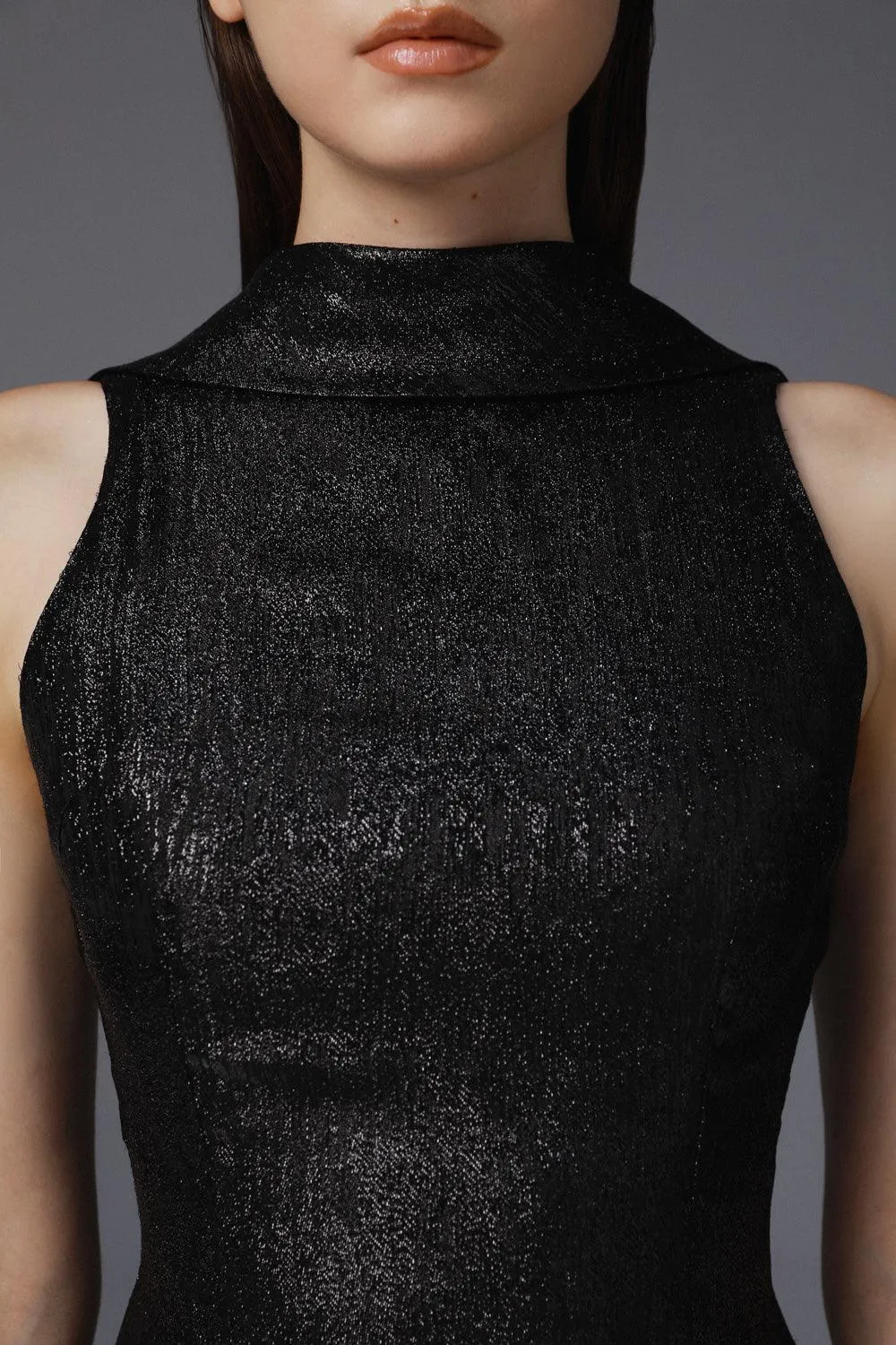 Stargaze Sheath High Neck Poly Silk Ankle Length Dress