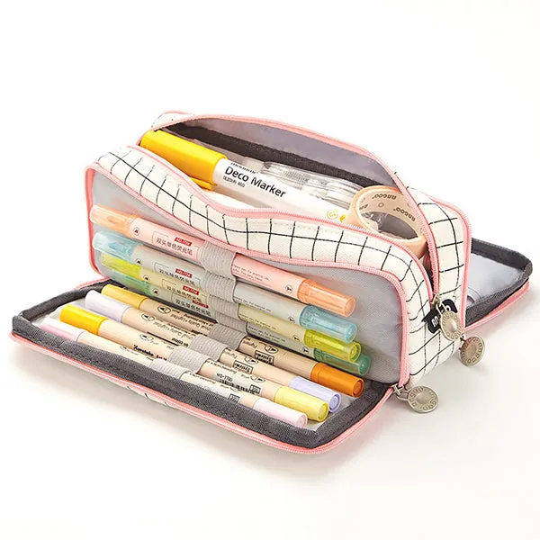Triple Zipper Canvas Pencil Case