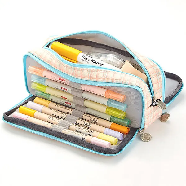 Triple Zipper Canvas Pencil Case