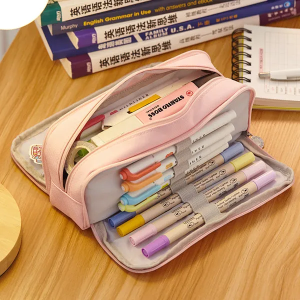 Triple Zipper Canvas Pencil Case